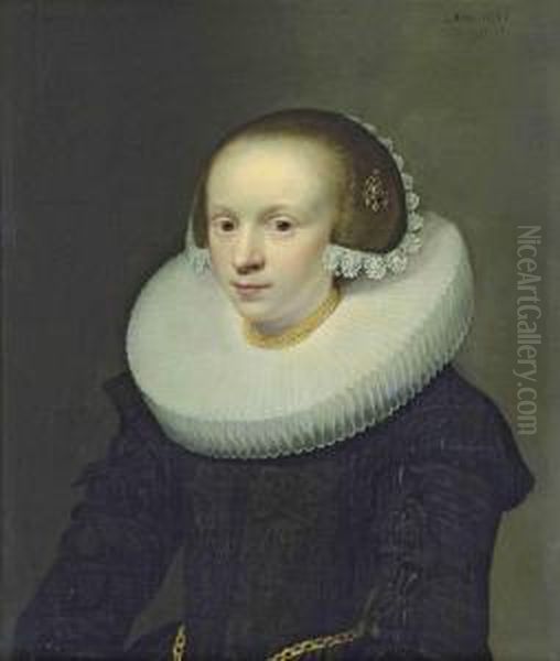 Portrait Of A Lady, Half-length, In A Black Dress With A Ruff, Gold Chains Around Her Neck And Waist, - view 1