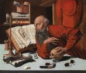 Saint Jerome In His Study by Marinus Van Reymerswale