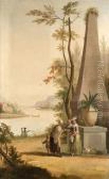 A Fortune Teller And Other Figures In Extensive Riverlandscapes - view 1