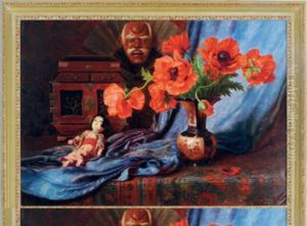 Still Life With Poppies In A Vase And A Porcelain Doll - view 1