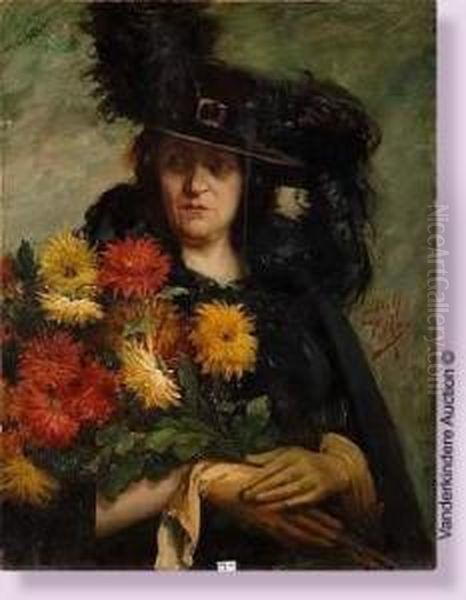 Portrait D'une Dame De Qualite Portant Un Bouquet De Fleurs - view 1