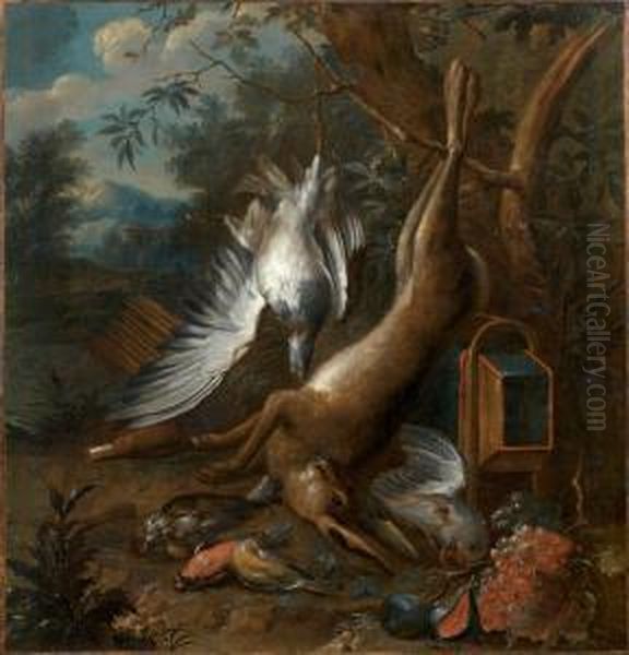 Trophee De Chasse Au Lievre, Oiseaux Et Fruits - view 1