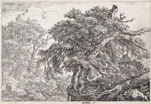 Landscape With Two Men And A Dog by Jacob Van Ruisdael