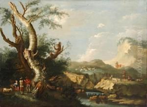 Shepherds And Goatherd Resting In A Rugged Landscape