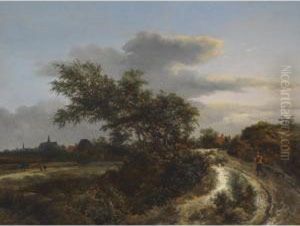 A Dune Landscape With A Farmer On A Sandy Road, And A Distant View Of Haarlem by Jacob Van Ruisdael