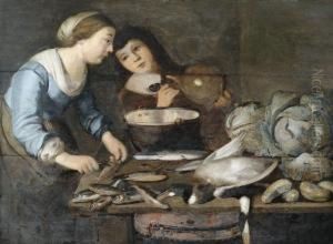 Kucheninterieur Mit Einem Gesindepaar Bei Der Verarbeitung Von Fischen by Pieter Cornelisz. Van Ryck
