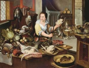 Cucina Con La Cuoca E Due Serve by Pieter Cornelisz. Van Ryck