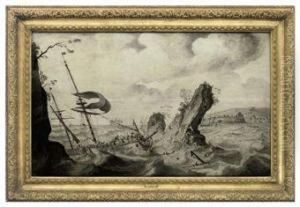 A Man-o'war Driving Onto Rocks In A Gale by Adriaen Cornelisz. Van Salm