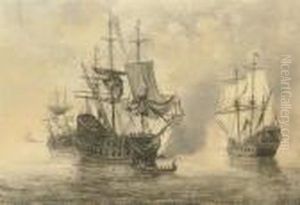 Dutch Warships In A Calm by Adriaen Cornelisz. Van Salm
