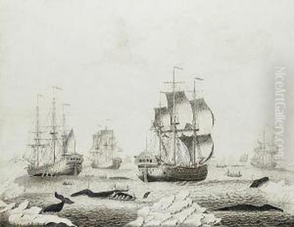 The Dutch Whalers Groenlandia And De Vroux Leonora With Other Shipping In Arctic Waters - A Penschilderij - view 1