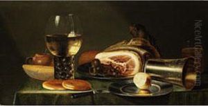 Stilleben Mit Schinken, Zitrone Und Weinglas