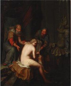 Susannah And The Elders by Jacob Philipp Van Santvoort