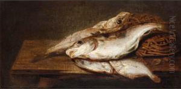 A Still Life With Fish And Shells On A Wooden Ledge - view 1