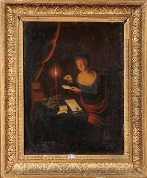 Jeune Fille Ecrivant A La Lueur De La Bougie - view 1