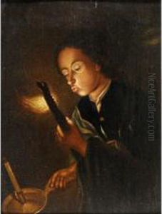 Boy Blowing On A Burning Stick Boy Blowing On A Burning Stick