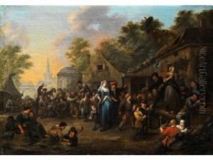 Burgerliches Festtreiben Vor Einer Schenke by Bernardus Van Schendel