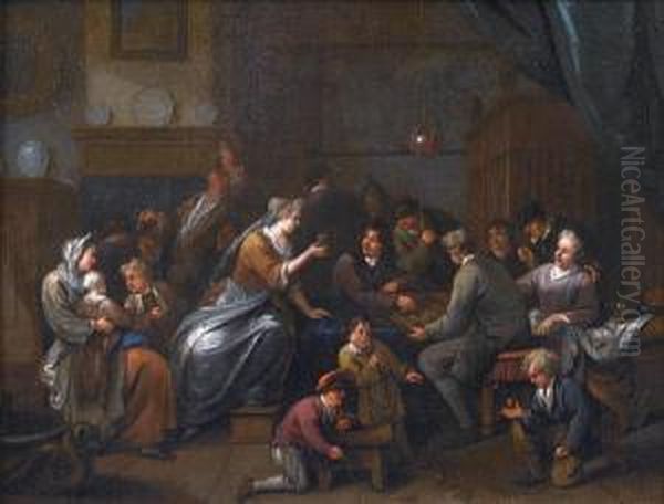 An Interior With Figures Drinking And Smoking, Children Playing With Tops In The Foreground - view 1