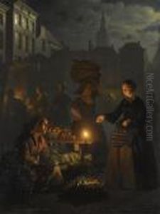 A Moonlit Vegetable Market by Petrus van Schendel