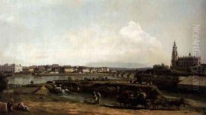 Dresden from the Left Bank of the Elbe, below the Fortifications 1748 by Bernardo Bellotto