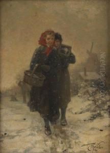 Jeunes Filles Dans La Neige by Henri van Seben