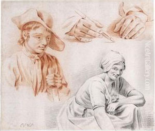 Studies Of A Boy, A Young Woman And Of A Pair Of Hands Holding A Pencil - view 1