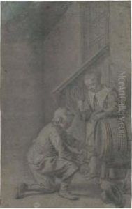 A Boy And Girl Drawing Wine From A Barrel
