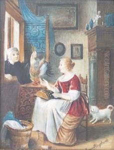 Scena D'interno Con Figure E Animali by Pieter Cornelisz. van SLINGELANDT