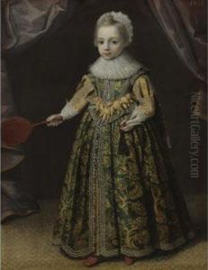 Portrait Of A Little Girl Holding A Battledore And Shuttlecock Portrait Of A Little Girl Holding A Battledore And Shuttlecock