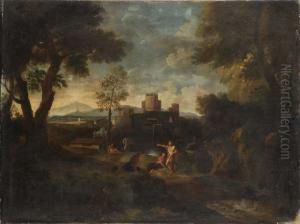 Bloemen Paesaggio Con Rovine by Jan Frans van Son