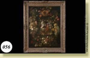Couple Buvant Le Vin Dans Un Entourage De Fleurs Et Defruits by Jan Frans van Son