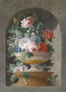 A Pair Of Still Lifes With Flowers by Cornelis van Spaendonck