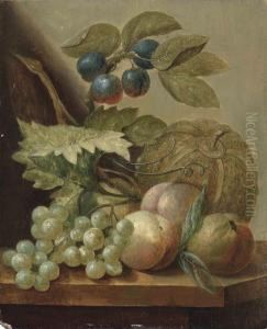 Peaches, Grapes, Plums And A Melon On A Ledge by Cornelis van Spaendonck