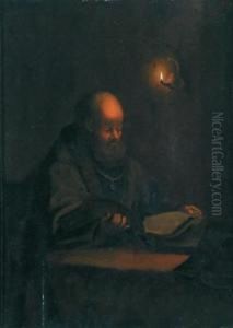 Monaco Che Legge A Lume Di Candela by Jacob van Spreeuwen