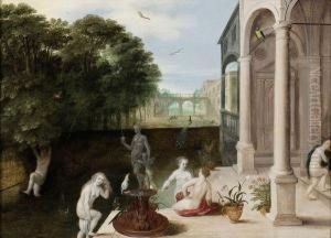 Jeunesfemmes Au Bain Dans Une Architecture