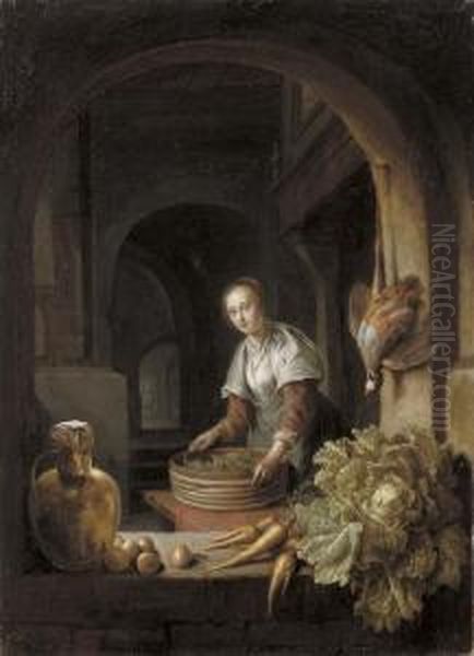 A Maid Preparing Vegetables In A Kitchen - view 1