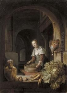 A Maid Preparing Vegetables In A Kitchen