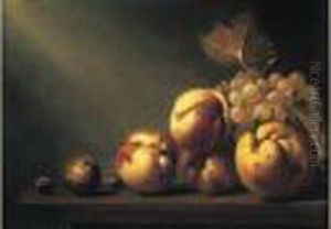 Nature Morte Aux Peches, Coing Et Raisins