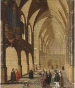 The Tribute Money In A Church Interior by Hendrik Van Steenwijk