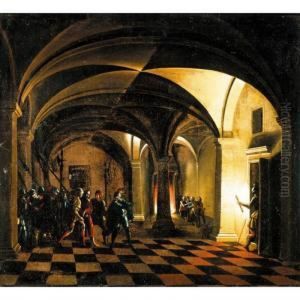 Nocturnal Church Interior With The Taking Of Christ And The Denial Of Saint Peter Beyond by Hendrik Van Steenwijk