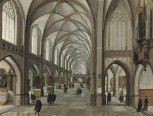 A Gothic Church Interior With Elegantly Dressed Figures by Hendrik Van Steenwyck I