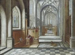 A Gothic Church Interior With Saint Jerome