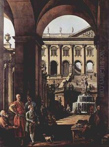 Capriccio, castle gate, loggia and big Fontaine in Vojoda Potocki