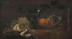Still-life With Fruits,
Delftware Bowl And A Glass. by Juriaen van Streeck