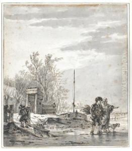 Winter Landscape With A Peasant Couple by Jacob Van Stry