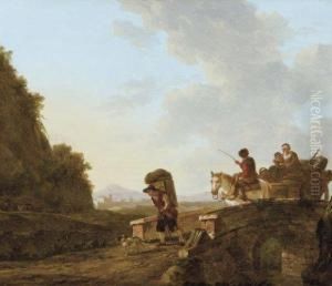 Passants Sur Un Pont Dans Un Paysage Mediterraneen by Jacob Van Stry