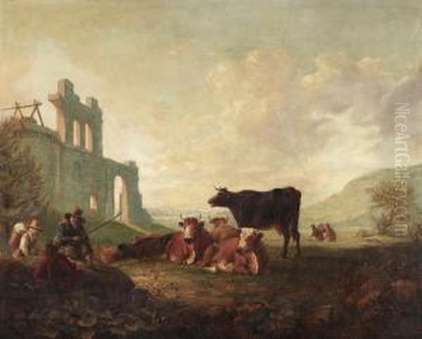 Resting Shepherds And Cattle - view 1
