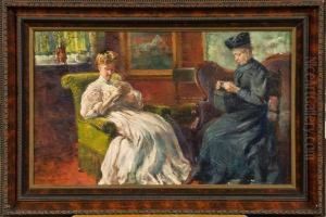 Femmes Tricotant Au Salon by Guillaume Van Strydonck