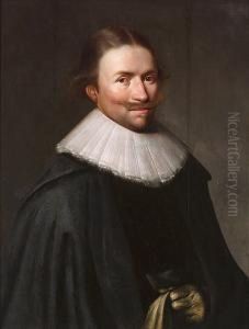 Portrait Of A Gentleman, Half-length, In Black Costume, With A Ruff, Holding A Glove
