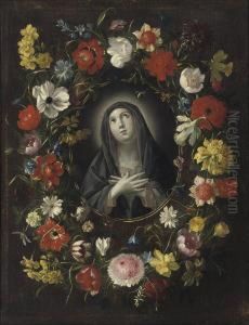 The Madonna In A Floral Cartouche by Jan Philip van Thielen