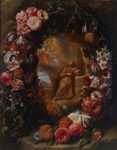 Blumengirlande Um Ein Mittelbild by Jan Philip van Thielen